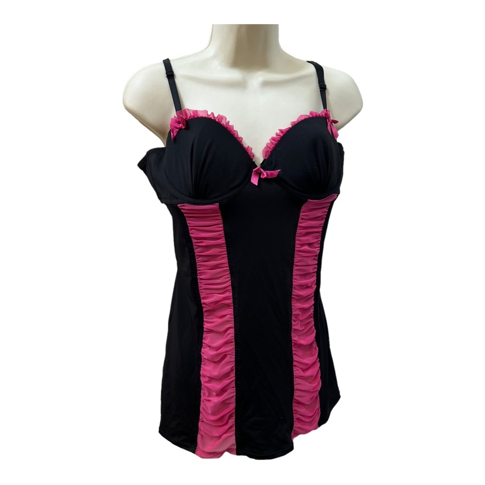 Flora’s Follies Lingerie Bustier Bra Top Hot Pink and Black Sexy Feminine